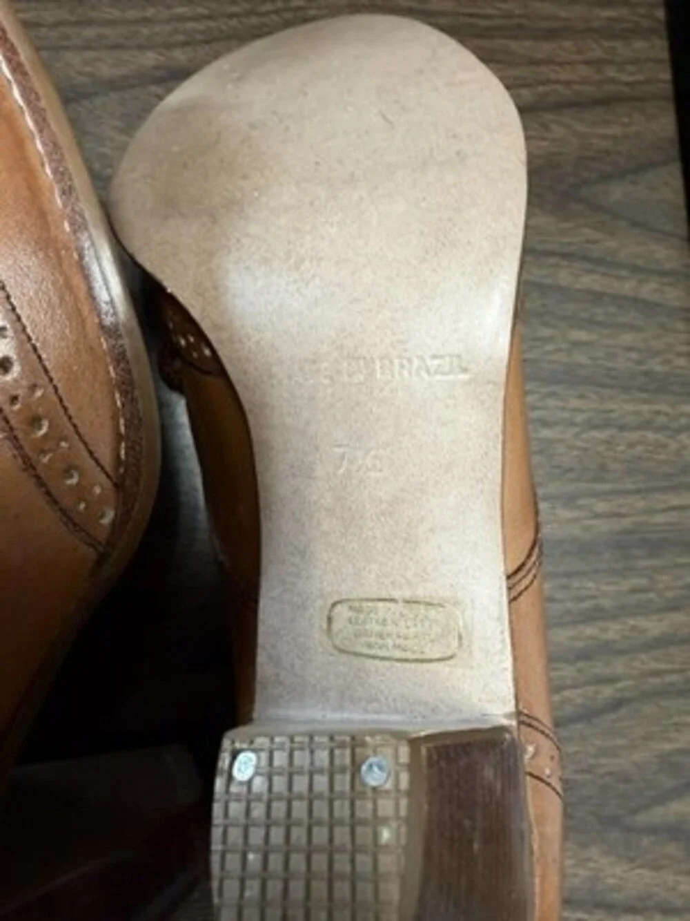 Vtg 70s Kiltie Oxford Heels Brown Leather Brogue Wingtip Grannycore 7.5B Brazil